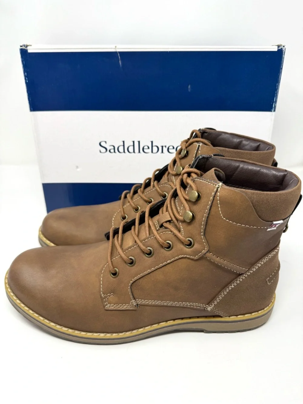 Saddlebred Lyle Dark Tan Vegan Leather‎ Lace Up Boots Men's Size 11M New In Box